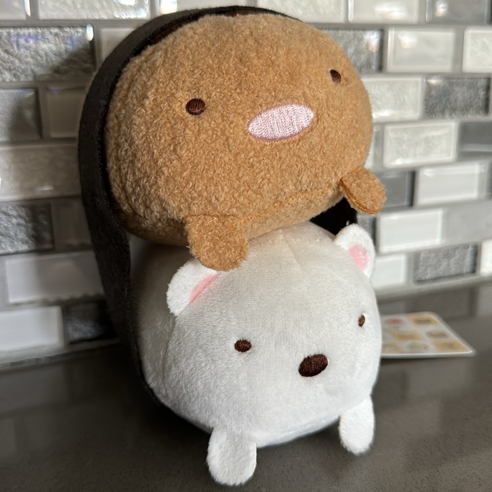 San-X Sumikkogurashi Tonkatsu & Shirokuma Sushi Plush / Kawaii / 6” / Rare / NEW - Picture 3 of 14